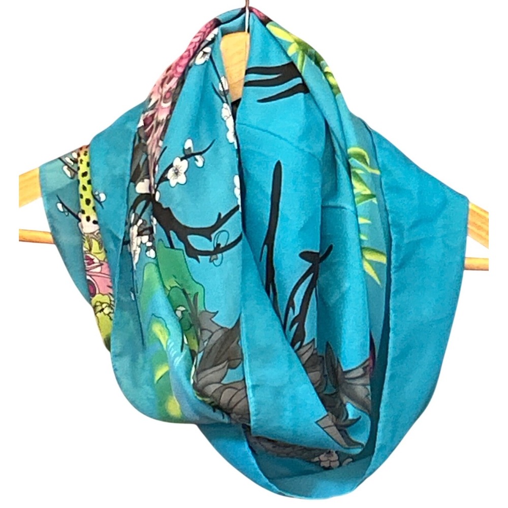 Chiara Ambra Infinity Scarf Peacock Chinoiserie Artistic Turquoise Blue